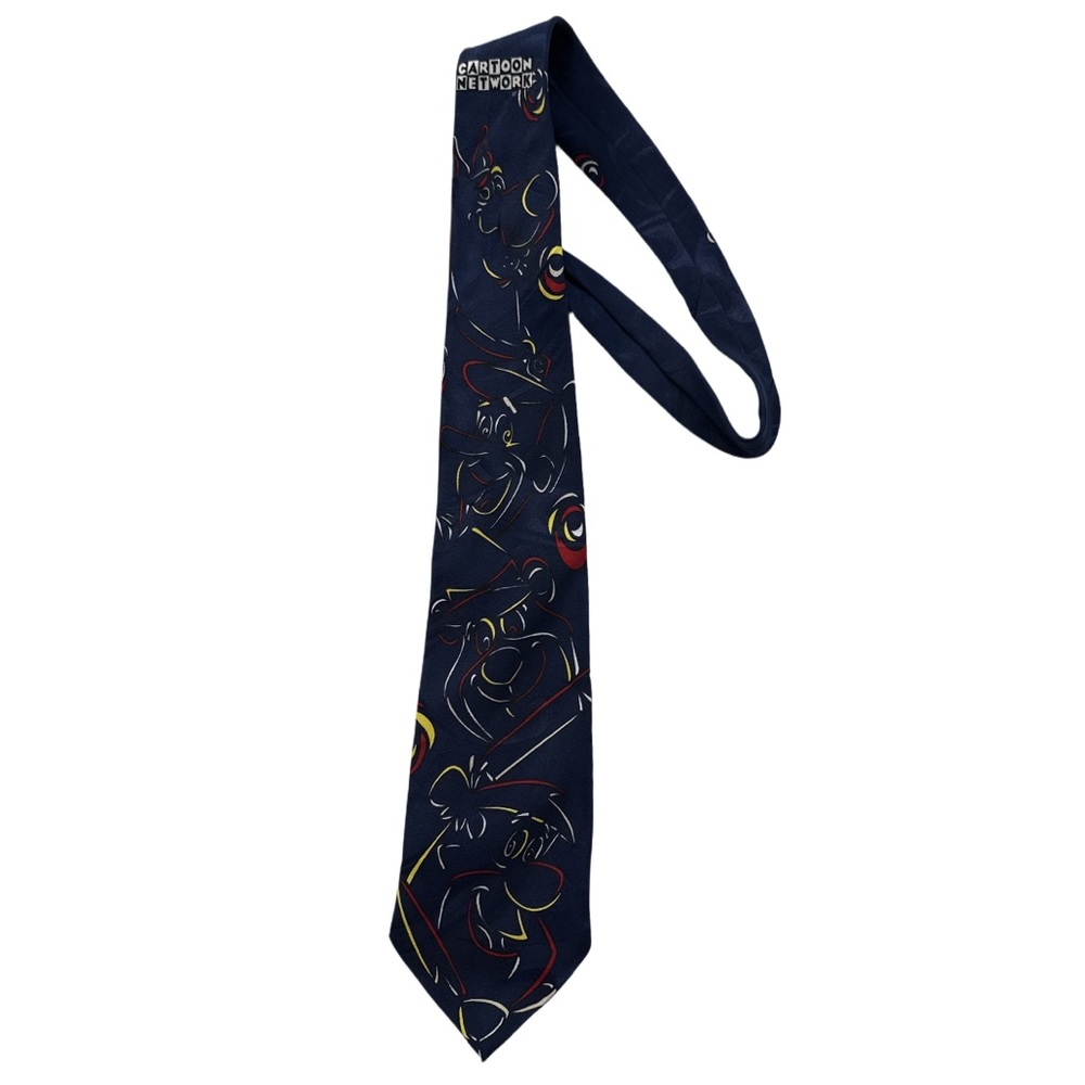 90s CARTOON NETWORK navy multi scooby doo flintstones graphic novelty tie.